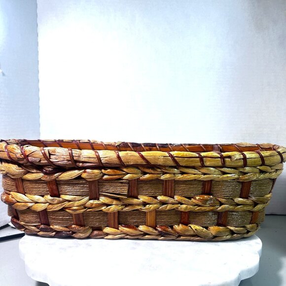 Vtg Woven Oval Basket Natural Mixed Media Rustic Storage Decor CabinCore - Picture 5 of 8